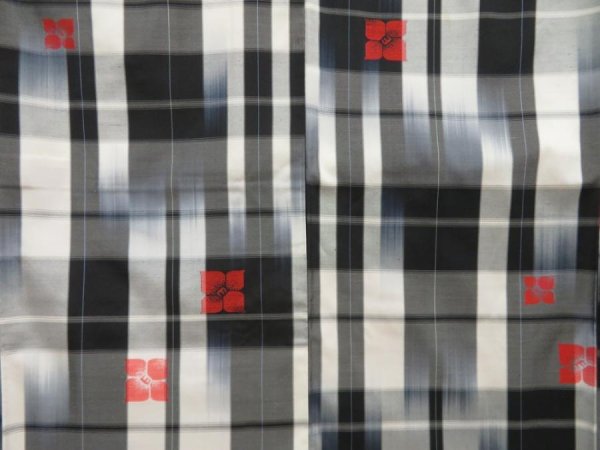 Photo5: 5312T11z800 Vintage Japanese Kimono Silk TSUMUGI Flower Black (5)