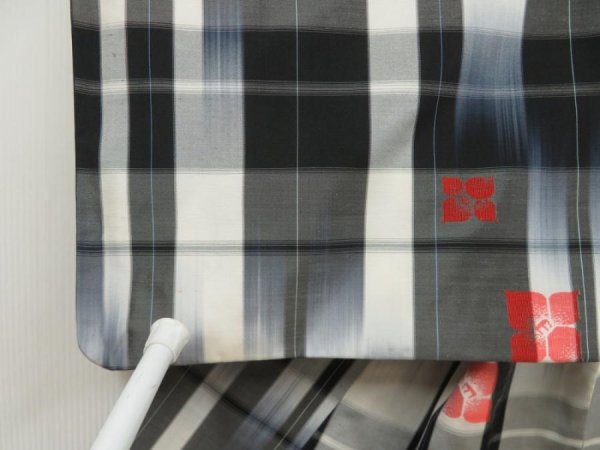 Photo7: 5312T11z800 Vintage Japanese Kimono Silk TSUMUGI Flower Black (7)