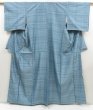 Photo1: 5312T12z830 Vintage Japanese Kimono Silk TSUMUGI  Dull sea blue (1)