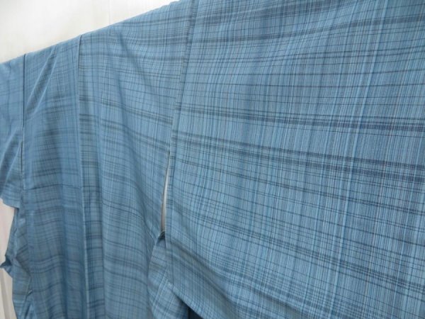Photo2: 5312T12z830 Vintage Japanese Kimono Silk TSUMUGI  Dull sea blue (2)