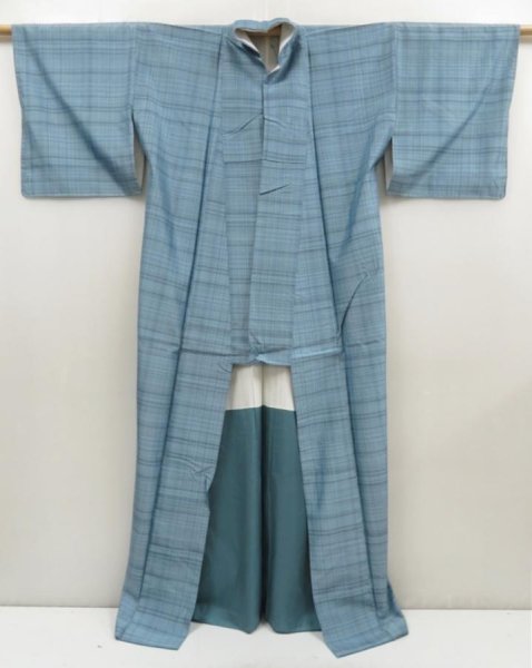 Photo8: 5312T12z830 Vintage Japanese Kimono Silk TSUMUGI  Dull sea blue (8)