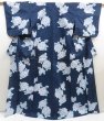 Photo1: 5313T01z420 Vintage Japanese Kimono Cotton YUKATA Hydrangea Navy (1)
