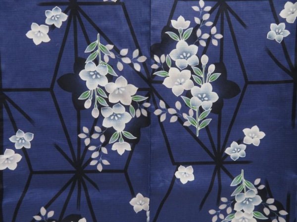 Photo5: 5313T02z410  Japanese Kimono Cotton YUKATA Bellflower Dark lavender (5)