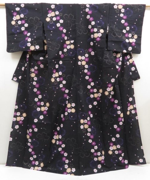 Photo1: 5313T03z480  Japanese Kimono Cotton RO YUKATA Sakura Black (1)