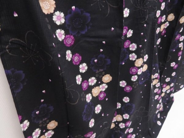 Photo3: 5313T03z480  Japanese Kimono Cotton RO YUKATA Sakura Black (3)