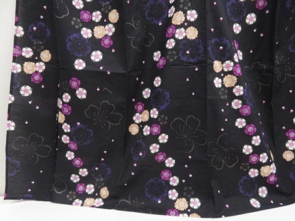 Photo4: 5313T03z480  Japanese Kimono Cotton RO YUKATA Sakura Black (4)