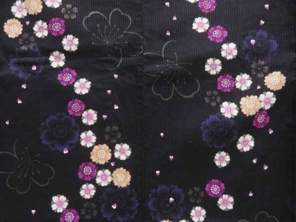 Photo5: 5313T03z480  Japanese Kimono Cotton RO YUKATA Sakura Black (5)