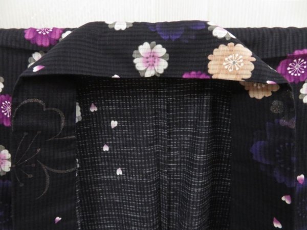 Photo7: 5313T03z480  Japanese Kimono Cotton RO YUKATA Sakura Black (7)
