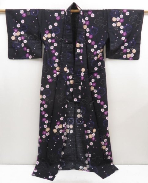 Photo8: 5313T03z480  Japanese Kimono Cotton RO YUKATA Sakura Black (8)