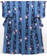 Photo1: 5313T04z380  Japanese Kimono Cotton YUKATA Origami crane  Steel blue (1)