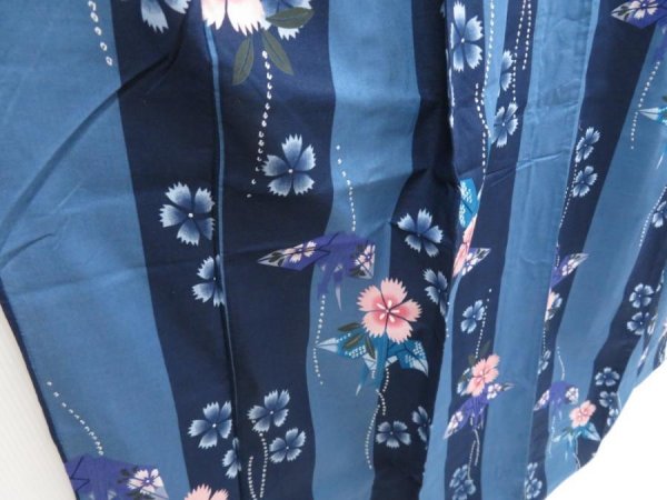 Photo3: 5313T04z380  Japanese Kimono Cotton YUKATA Origami crane  Steel blue (3)