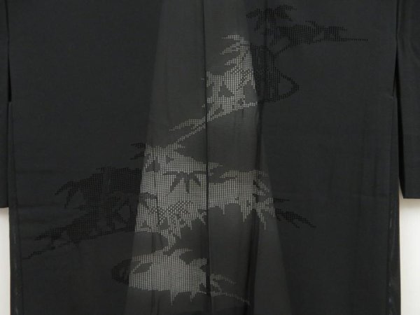 Photo3: 5313T08z340 Vintage Japanese Kimono Silk See through HAORI Bamboo grass Black (3)
