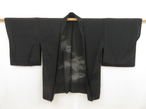 Photo5: 5313T08z340 Vintage Japanese Kimono Silk See through HAORI Bamboo grass Black (5)