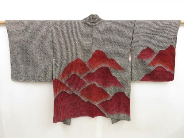 Photo1: 5313T11z500 Vintage Japanese Kimono Silk SHIBORI HAORI Mountain Black (1)