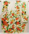 Photo1: 5313T12z1200 Vintage Japanese Kimono Silk FURISODE Flowers Off-white (1)
