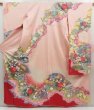Photo1: 5313T13z1150 Vintage Japanese Kimono Silk FURISODE Folding fan Pink (1)