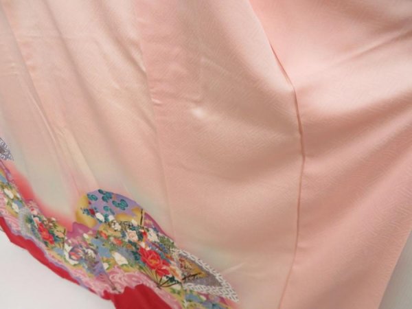 Photo4: 5313T13z1150 Vintage Japanese Kimono Silk FURISODE Folding fan Pink (4)