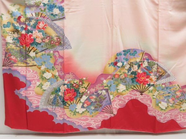 Photo5: 5313T13z1150 Vintage Japanese Kimono Silk FURISODE Folding fan Pink (5)