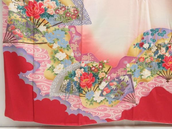 Photo6: 5313T13z1150 Vintage Japanese Kimono Silk FURISODE Folding fan Pink (6)