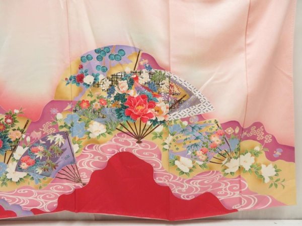 Photo7: 5313T13z1150 Vintage Japanese Kimono Silk FURISODE Folding fan Pink (7)