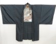 Photo4: 5314T02z520 Vintage Japanese Kimono Silk Men's HAORI Hawk Navy-Gray (4)
