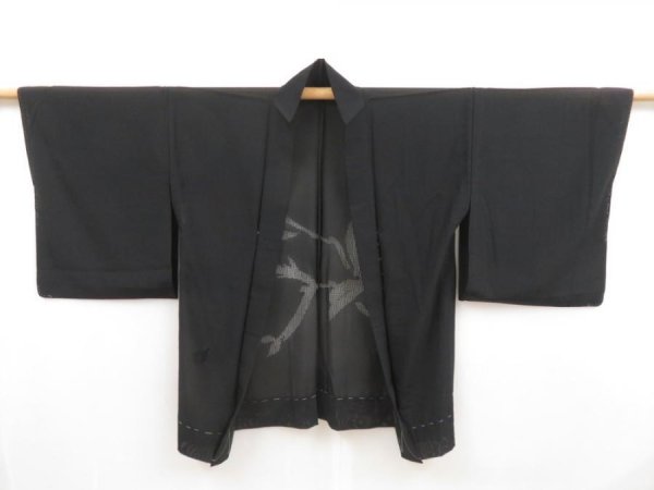 Photo5: 5314T03z320 Vintage Japanese Kimono Silk See through HAORI Leaf Black (5)