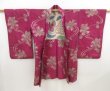 Photo6: 5314T04z450 Antique Japanese Kimono Silk HAORI Flower Dark pink (6)
