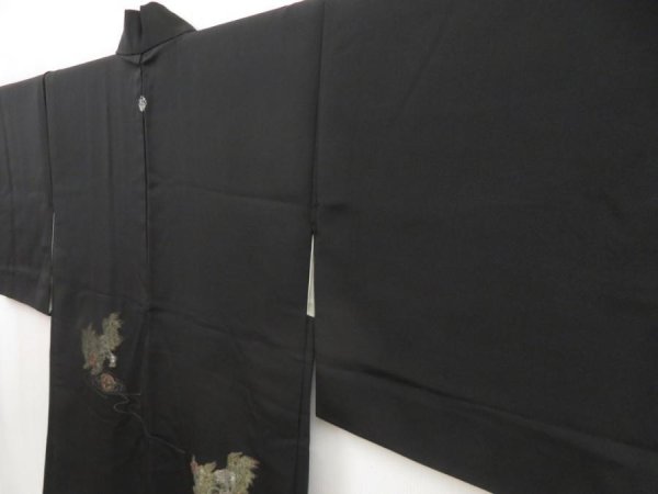 Photo2: 5314T05z510 Vintage Japanese Kimono Silk HAORI Shishi Black (2)