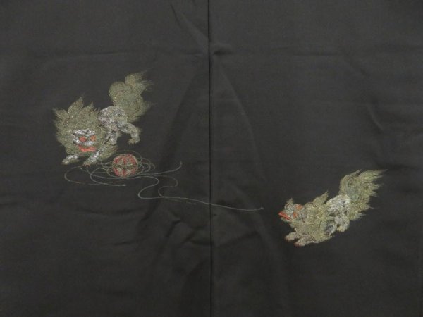 Photo3: 5314T05z510 Vintage Japanese Kimono Silk HAORI Shishi Black (3)