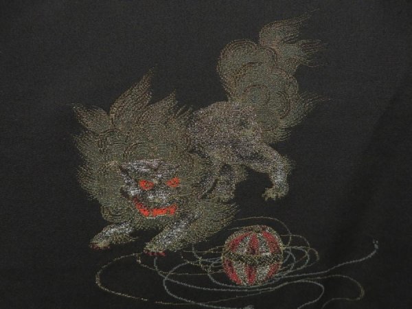 Photo4: 5314T05z510 Vintage Japanese Kimono Silk HAORI Shishi Black (4)