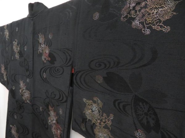 Photo2: 5314T06z580 Vintage Japanese Kimono Silk HAORI Shishi Black (2)
