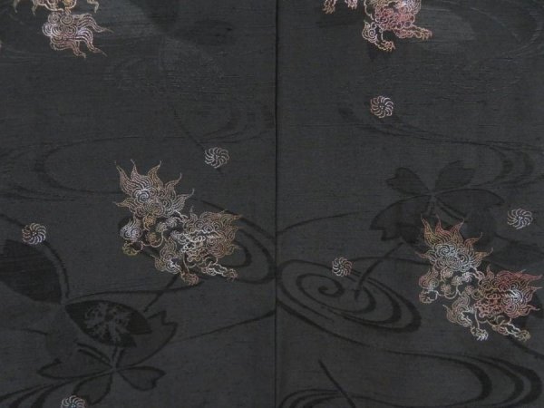 Photo3: 5314T06z580 Vintage Japanese Kimono Silk HAORI Shishi Black (3)