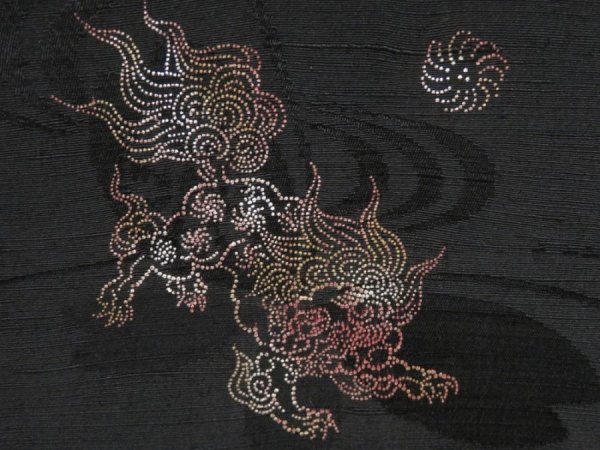 Photo4: 5314T06z580 Vintage Japanese Kimono Silk HAORI Shishi Black (4)