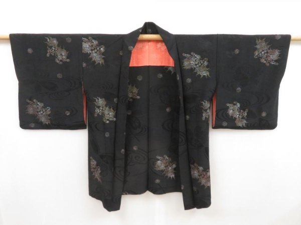 Photo5: 5314T06z580 Vintage Japanese Kimono Silk HAORI Shishi Black (5)
