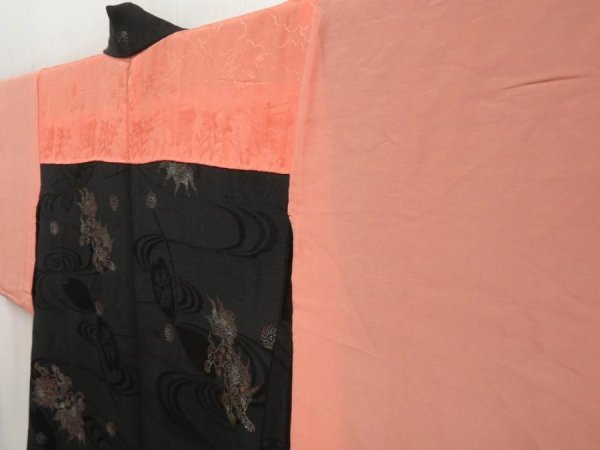 Photo7: 5314T06z580 Vintage Japanese Kimono Silk HAORI Shishi Black (7)