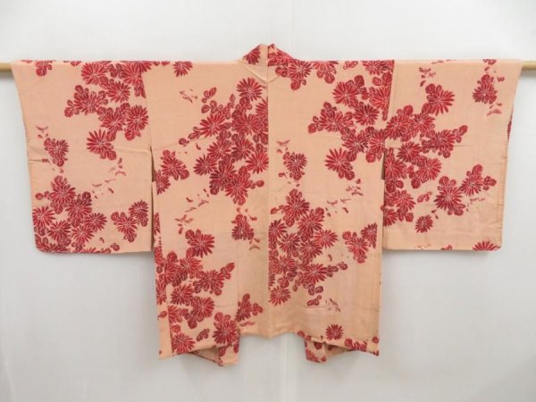 Photo1: 5314T07z560 Vintage Japanese Kimono Silk HAORI Chrysanthemum Cream-Orange (1)