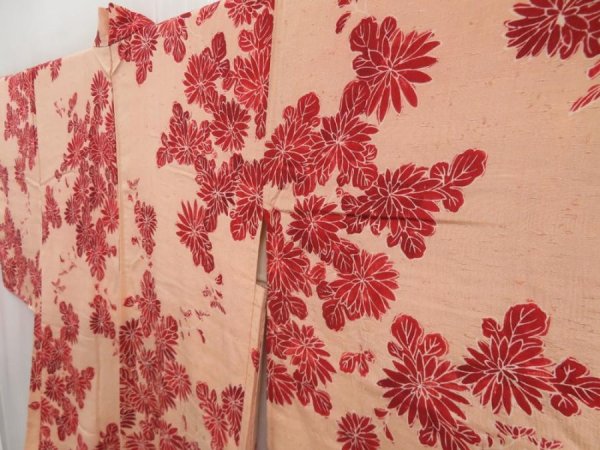 Photo2: 5314T07z560 Vintage Japanese Kimono Silk HAORI Chrysanthemum Cream-Orange (2)