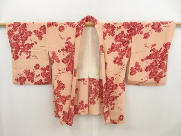 Photo5: 5314T07z560 Vintage Japanese Kimono Silk HAORI Chrysanthemum Cream-Orange (5)