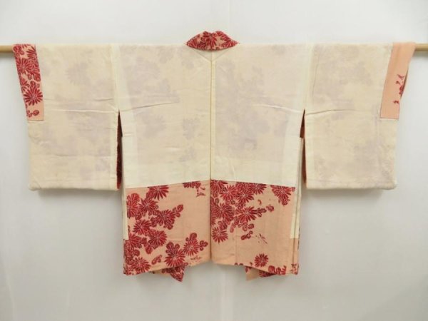 Photo6: 5314T07z560 Vintage Japanese Kimono Silk HAORI Chrysanthemum Cream-Orange (6)
