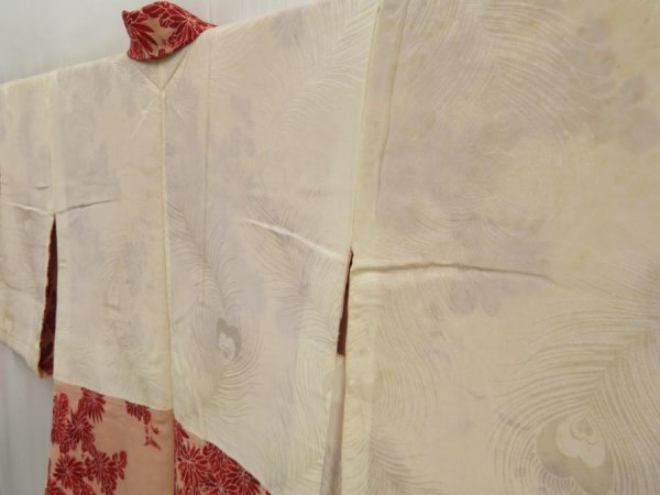 Photo7: 5314T07z560 Vintage Japanese Kimono Silk HAORI Chrysanthemum Cream-Orange (7)