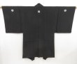 Photo1: 5314T08z550 Vintage Japanese Kimono Silk Men's HITOE HAORI Plain Black (1)