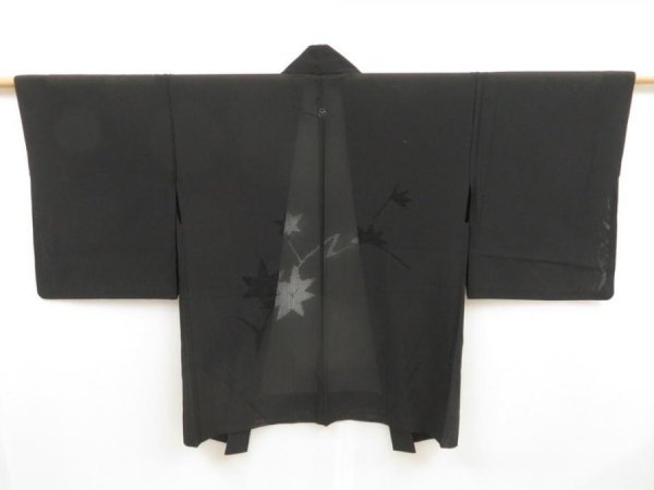 Photo1: 5314T10z290 Vintage Japanese Kimono Silk See through HAORI Maple Black (1)
