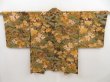 Photo1: 5314T11z690 Vintage Japanese Kimono Crepe Silk HAORI Flowers Yellow ochre (1)