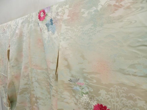 Photo2: 5314T13z920 Vintage Japanese Kimono Silk FURISODE Chrysanthemum Off-white (2)