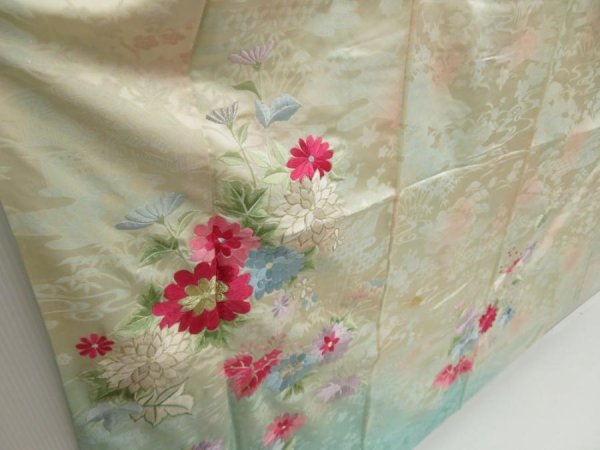 Photo3: 5314T13z920 Vintage Japanese Kimono Silk FURISODE Chrysanthemum Off-white (3)
