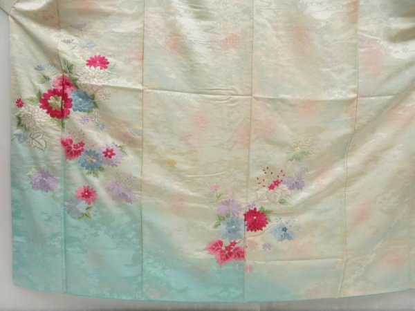 Photo5: 5314T13z920 Vintage Japanese Kimono Silk FURISODE Chrysanthemum Off-white (5)