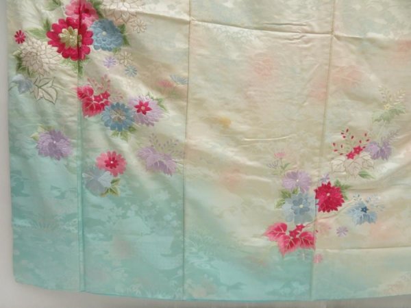 Photo6: 5314T13z920 Vintage Japanese Kimono Silk FURISODE Chrysanthemum Off-white (6)
