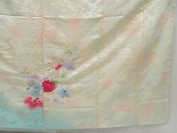 Photo7: 5314T13z920 Vintage Japanese Kimono Silk FURISODE Chrysanthemum Off-white (7)