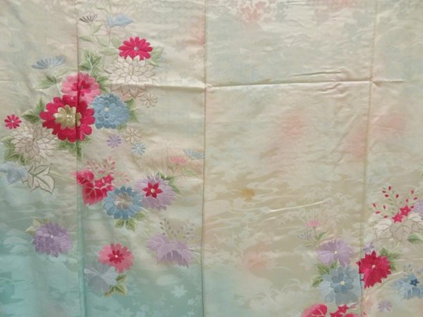 Photo8: 5314T13z920 Vintage Japanese Kimono Silk FURISODE Chrysanthemum Off-white (8)