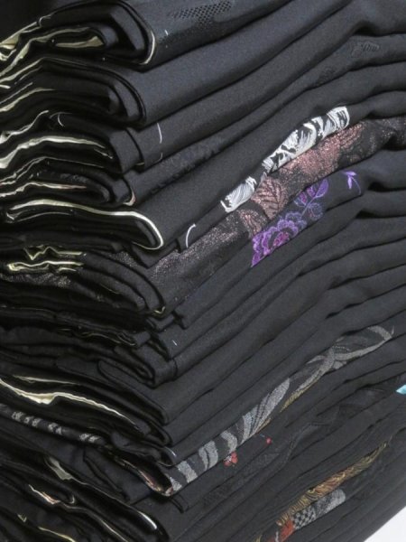 Photo1: GHG2z16  Japanese Kimono Silk BLACK HAORI 25pcs FREE SHIPPING (1)